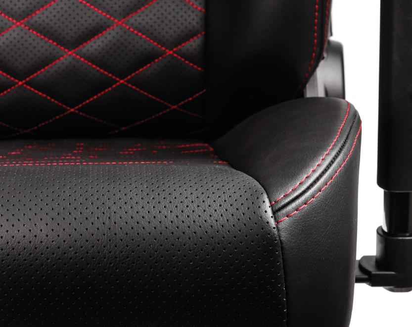 Closeup of the seat's real leather covering