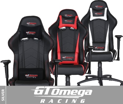 Reclining gaming seats in black, red and white from GT Omega